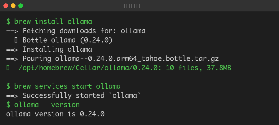 brew install ollamaの実行結果