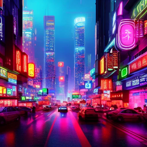 生成画像：サイバーパンク都市