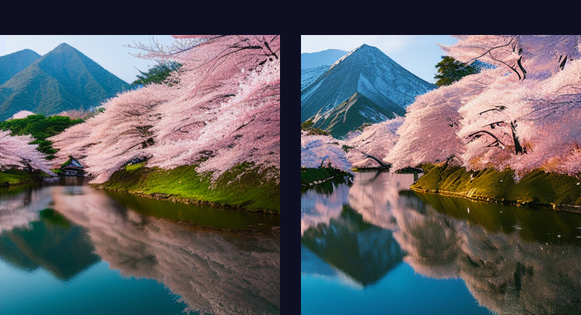 img2imgのビフォーアフター（桜→雪景色）