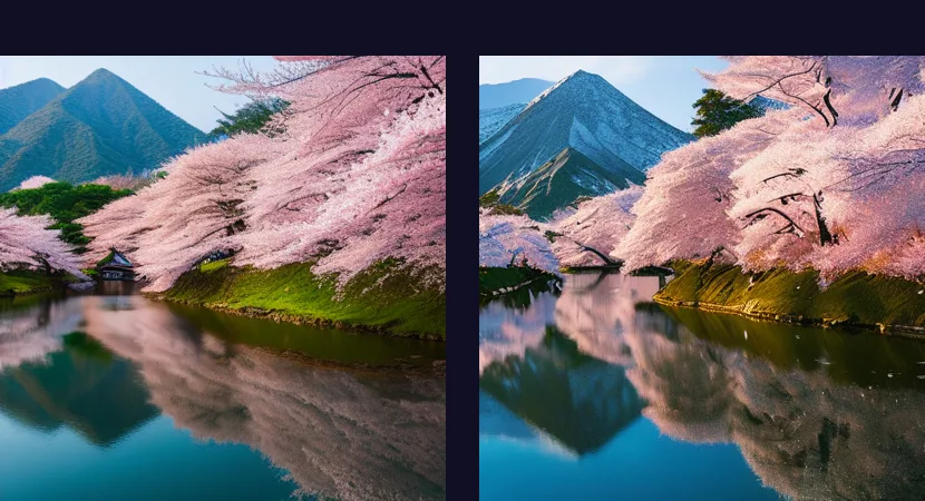 img2imgのビフォーアフター（桜→雪景色）
