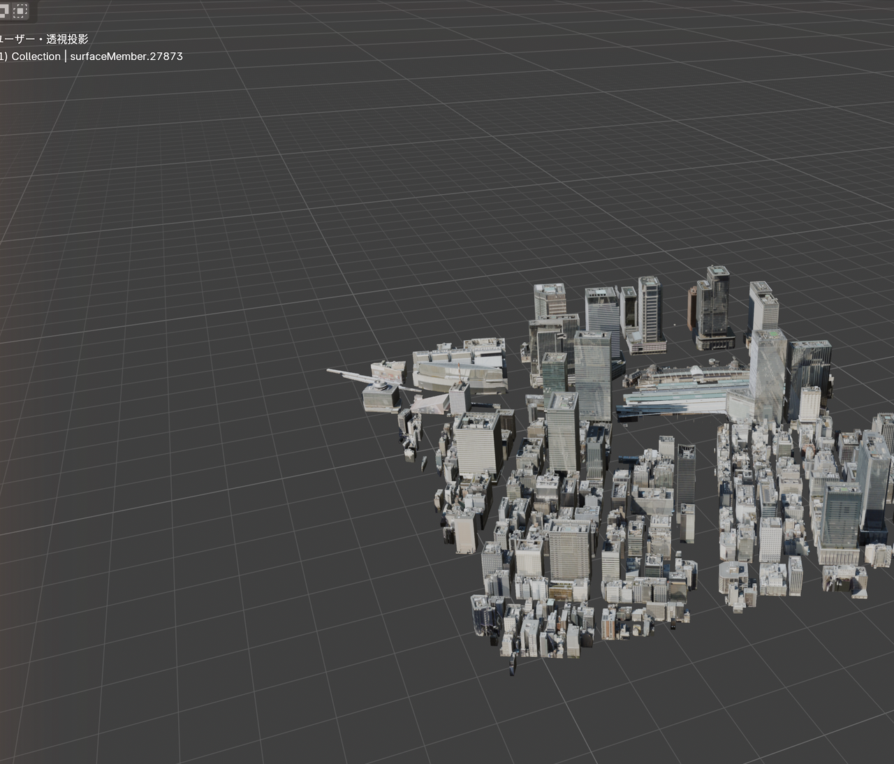 Blenderに読み込んだ東京駅・丸の内エリア（テクスチャ表示）