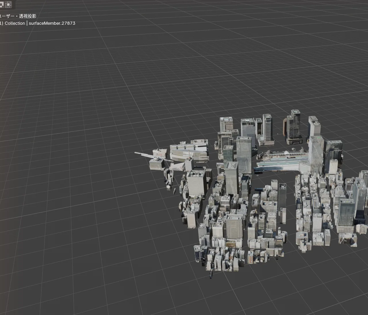 Blenderに読み込んだ東京駅・丸の内エリア（テクスチャ表示）