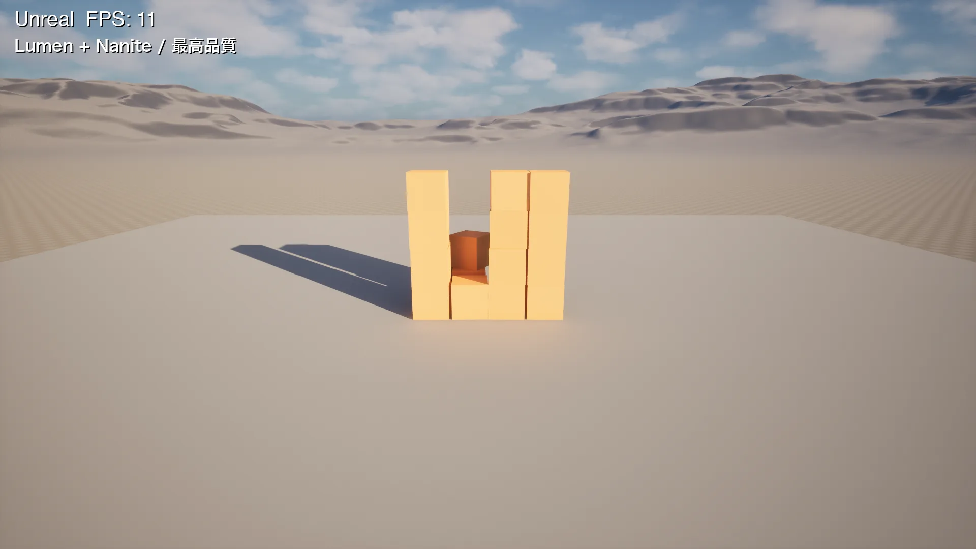 Unrealで箱が崩れた様子