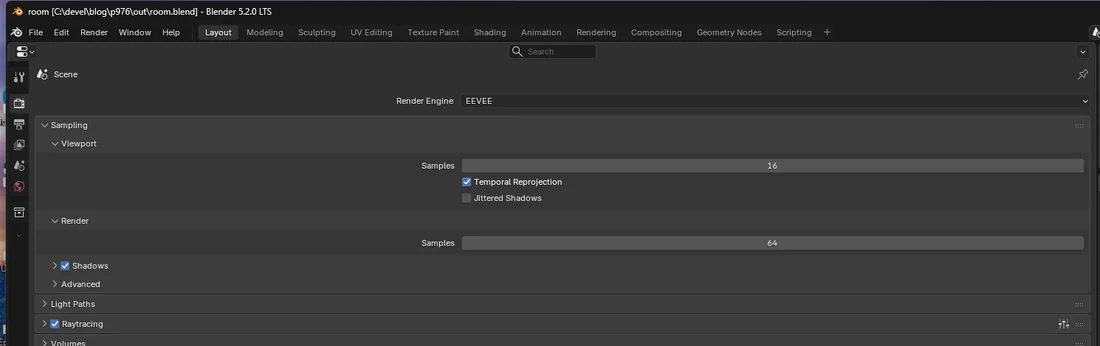 BlenderのEEVEEのレンダー設定画面