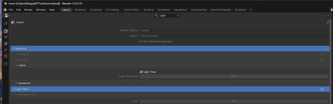 Blenderのライトパス設定パネル