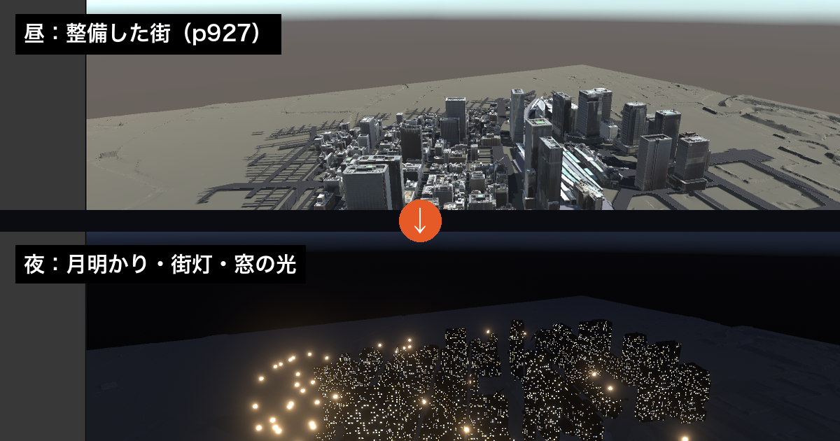 PLATEAUの3D都市を夜景にしてみた〜月明かり・街灯・ビルの窓の光をUnityで〜